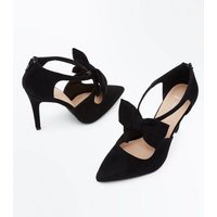 Wide Fit Black Suedette Bow Front Pointed Courts New Look