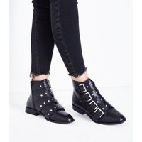 Black Stud Buckle Ankle Boots New Look