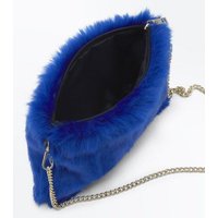 Blue Faux Fur Chain Cross Body Bag New Look