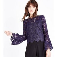 Apricot Purple Lace Scallop Hem Bell Sleeve Top New Look