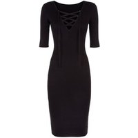 Apricot Black Lace Up Ribbed Bodycon Dress New Look