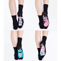 4 Pack Black Underfoot Monster Pattern Socks New Look