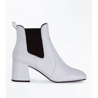 White Square Toe Block Heel Chelsea Boots New Look