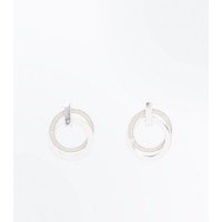 Rose Gold Glitter Linked Circle Earrings New Look