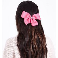 Bright Pink Diamante Centre Hair Bow New Look