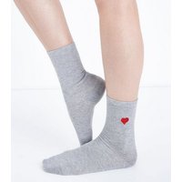 Grey Embroidered Heart Side Socks New Look