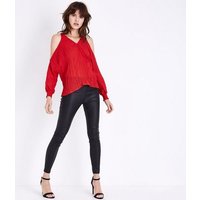 AX Paris Red Pleated Cold Shoulder Top New Look