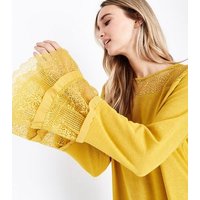 QED Yellow Lace Tiered Sleeve Jumper New Look