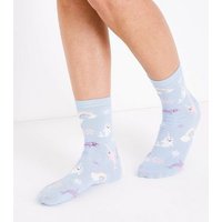Pale Blue Narwhal Socks New Look