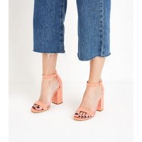 Coral Ankle Strap Block Heels New Look