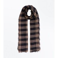 Black Check Fray Edge Scarf New Look