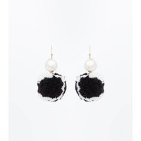 Black And White Pom Pom Pearl Earrings New Look