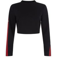 Parisian Black Stripe Side Popper Long Sleeve Crop Top New Look