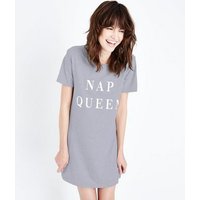 Grey Nap Queen Slogan Front Night Shirt New Look