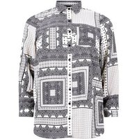 Curves White Monochrome Patchwork Pattern Shirt New Look