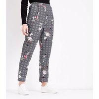 Innocence Black Check Floral Print Trousers New Look