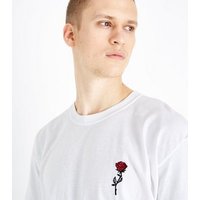 White Embroidered Rose T-Shirt New Look