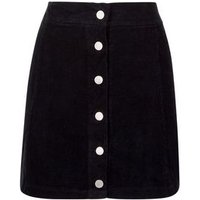 Lulua London Black Corduroy Button Front Mini Skirt New Look