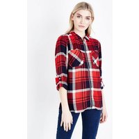 Apricot Red Check Pocket Zip Front Shirt New Look