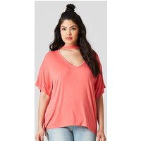 Bright Coral High Neck Low V Slouch Top