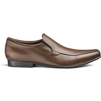 Leather Formal Slip On Shoes Ex Wide Fit - BROWN