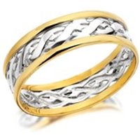 9ct Two Colour Gold Weave Wedding Ring - 7mm - R4329-W