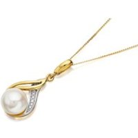 9ct Gold Freshwater Cultured Pearl Diamond Loop Pendant And Chain - R7745