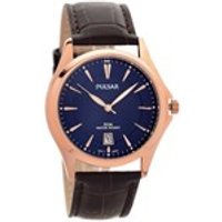 Pulsar PS9388X1 Rose Gold Plated Blue Dial Brown Leather Strap Watch - W4211