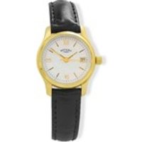 Rotary LS0236841 Gold Plated Black Leather Strap Watch - W6392