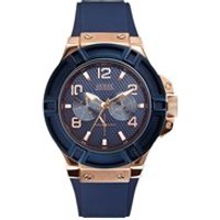 Guess W0247G3 Rigor Rose Gold Plated Blue Resin Strap Watch - W9671