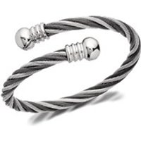 Inspirit Stainless Steel Grey And Silver Twist Torc Bangle - A3516
