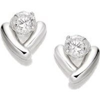 Silver Cubic Zirconia 'V' Andralok Earrings - 7mm - F9932