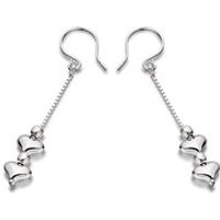 Silver Double Heart Hook Wire Earrings - 35mm Drop - F0688