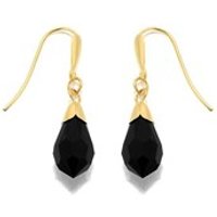 9ct Gold Black Crystal Hook Wire Earrings - 15mm Drop - G1206