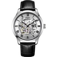 Rotary GS02940/06 Vintage Skeleton Dial Mechanical Black Leather Strap Watch - W1239