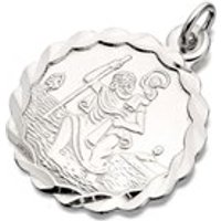 Silver Scalloped Edge Round St. Christopher Medallion - 18mm - F4721