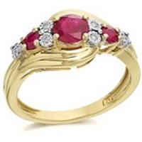 9ct Gold Ruby And Diamond Swirl Ring - D7309-S