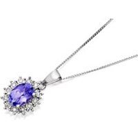 9ct White Gold Tanzanite And Diamond Cluster Necklace - D9508