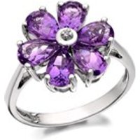 My Diamonds Silver Amethyst And Diamond Flower Ring - D9928-S