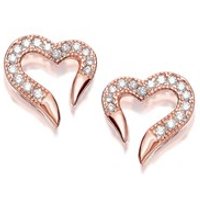 Briolette Rose Plated Silver Cubic Zirconia Heart Earrings - J7725