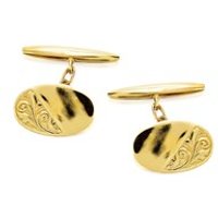 9ct Gold Engraved Oval Chain Cufflinks - G6602