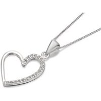 Silver Cubic Zirconia Heart Pendant And Chain - F3590