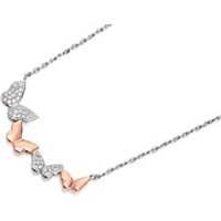 Briolette Silver And Rose Plated Cubic Zirconia Butterfly Necklet - J7708