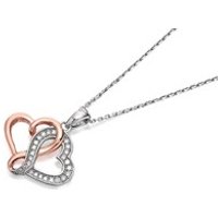Briolette Silver And Rose Plated Cubic Zirconia Entwined Hearts Pendant And Chain - J7710