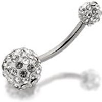 Stainless Steel Double Glitter Ball Crystal Belly Bar - 12mm - J3519