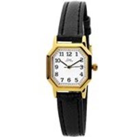 Limit 6599.50 Vintage Gold Plated Black Leather Strap Watch - W7726