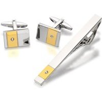 Two Tone Stone Set Cufflinks And Tie Slide Set - A4558