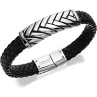 Fred Bennett Stainless Steel Tyre Tread Black Leather Bracelet - 8.5in - A3722