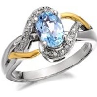 My Diamonds Silver And 9ct Gold Blue Topaz And Diamond Twist Ring - D9925-J
