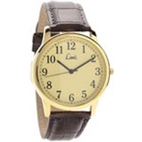 Limit 5610.35 Gold Plated Brown Leather Strap Watch - W7749
